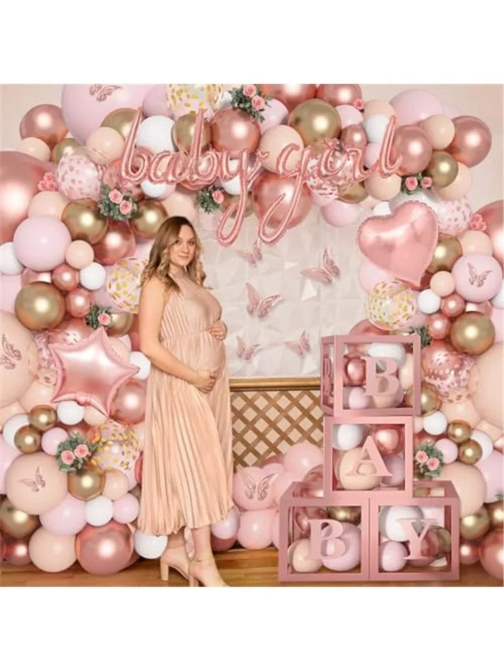 Baby Shower Balloon Arch Kit Pink Gold Decorations Baby Boxes Girl Party